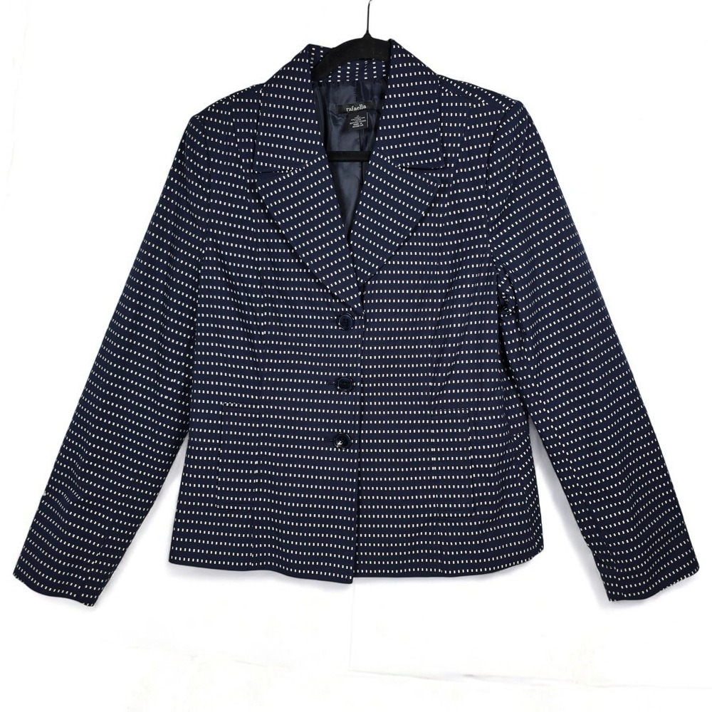 Rafaella Navy‎ White Dot Jacquard Blazer Jacket Womens Size 12 Button Front NWT